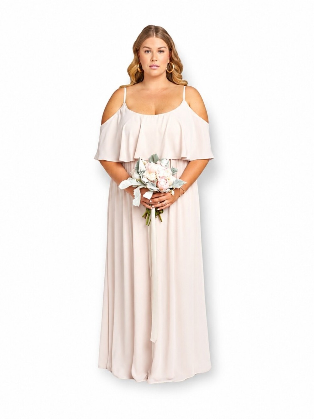 Show Me Your Mumu Ruffle Cold Shoulder Maxi Dress XXL Blush Bridesmaid Weeding